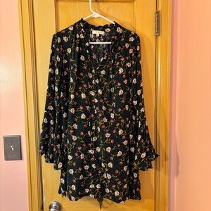 Umgee Floral Blouse Tunic Length Dark Green Size 1X